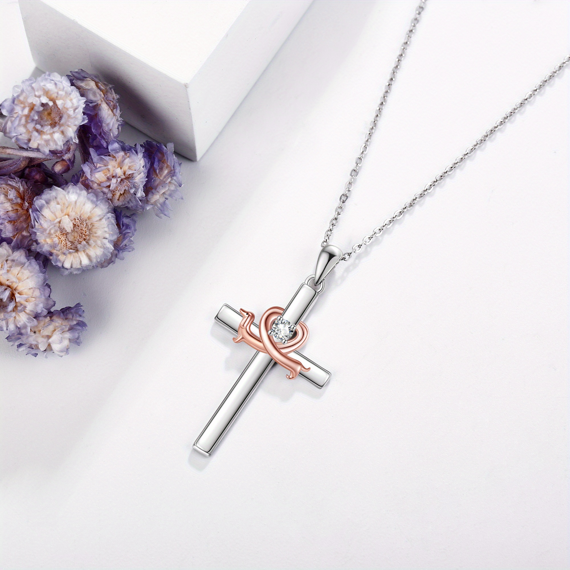 Women's Sterling Silver Dachshund Cross Pendant Necklace